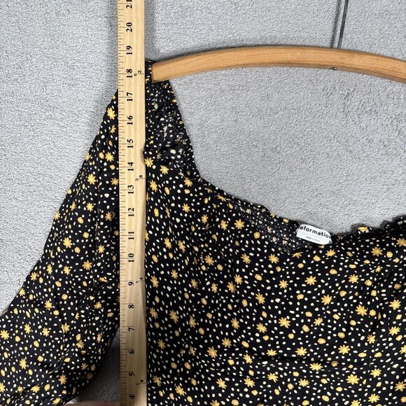 Reformation Top Women Size 8 Marjorie In Carolina Print Black Yellow Floral Boho - Picture 8 of 16